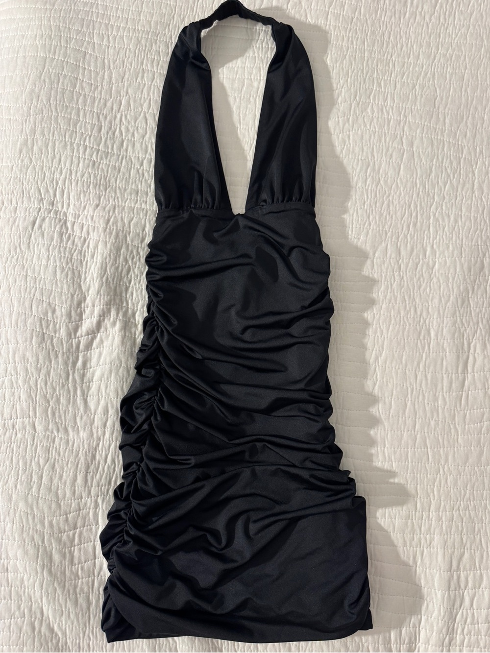 Princess Polly Black Halter Neck Ruched Bodycon Mini Dress